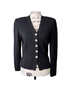 St. John Evening Size 4 Jacket Santana Knit Black Cardigan Rhinestone Buttons